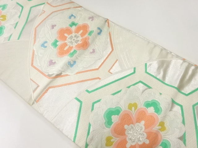 アンティーク　花模様織出し袋帯（材料）